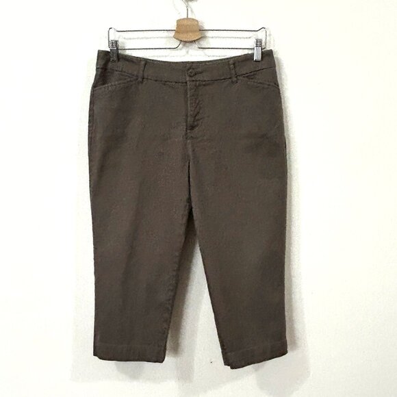 ST JOHNS BAY Womens Sz 10 Capri Pants Brown Stretch Cotton Light Midweight - Picture 1 of 11